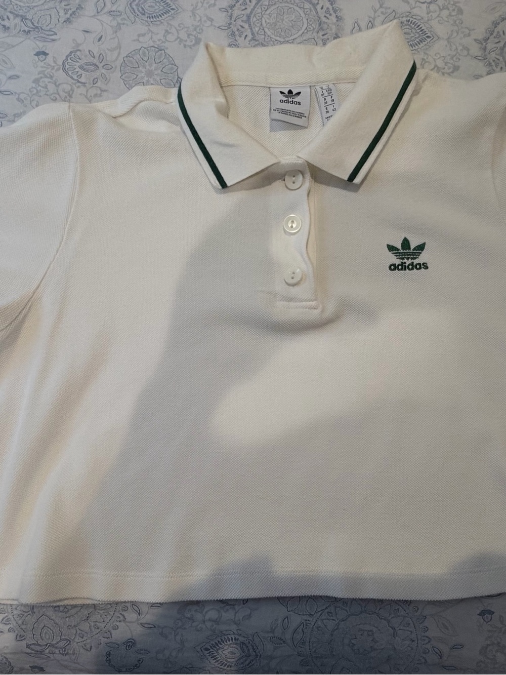 adidas White Polo with Green Trim and Trefoil